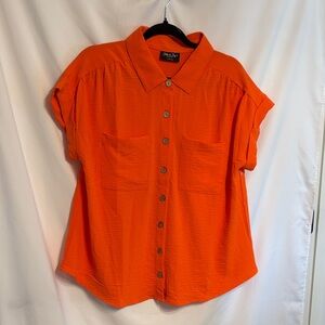 Jolie&Joy by FCT with Love Sz L  Bright Orange Boxy Lagenlook blouse.